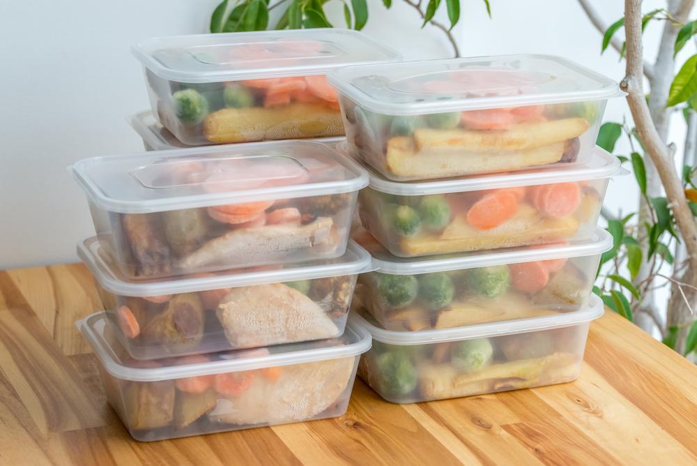 Meals stacked in tupperware containers.