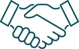 A graphic outline of two shaking hands.